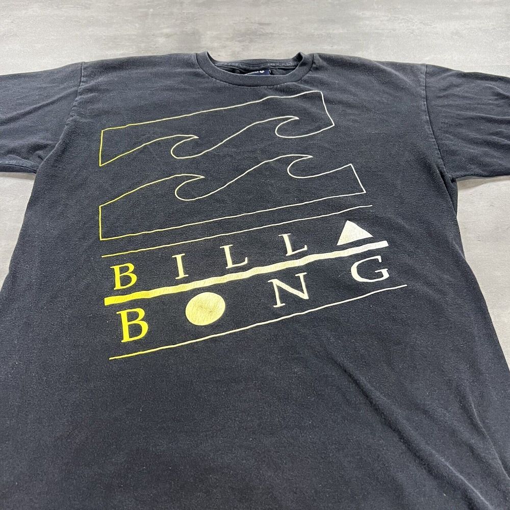 Billabong T Shirt Women M Black Yellow Surf‎ Skate Y2K Faded Wave Ocean Beach